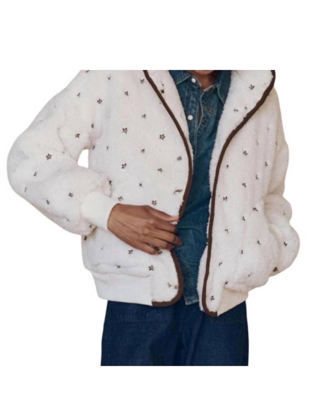 The Great. Cream White Blackbird Fleece Jacket Size L - Picture 3 of 10